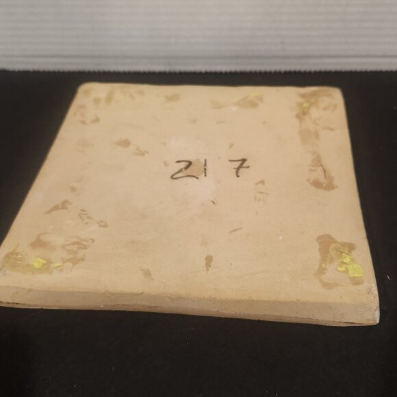 Vintage Kitchen Clay Tile Hand Painted with a Lidded Pot & Spoon Grazed 8.25" - Picture 5 of 8